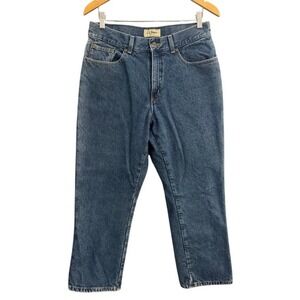 LL Bean Original Fit Flannel Lined Jeans 12 Pet Medium Wash Red Plaid Denim 2783